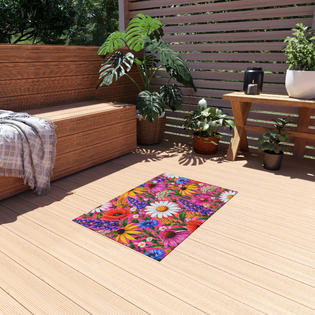 Wildflower Garden Outdoor Rug — Bright Floral Doormat for Patio & Porch
