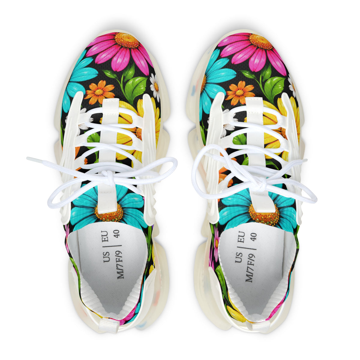 Women's Floral Mesh Sneakers — Colorful Daisy Athletic Shoes
