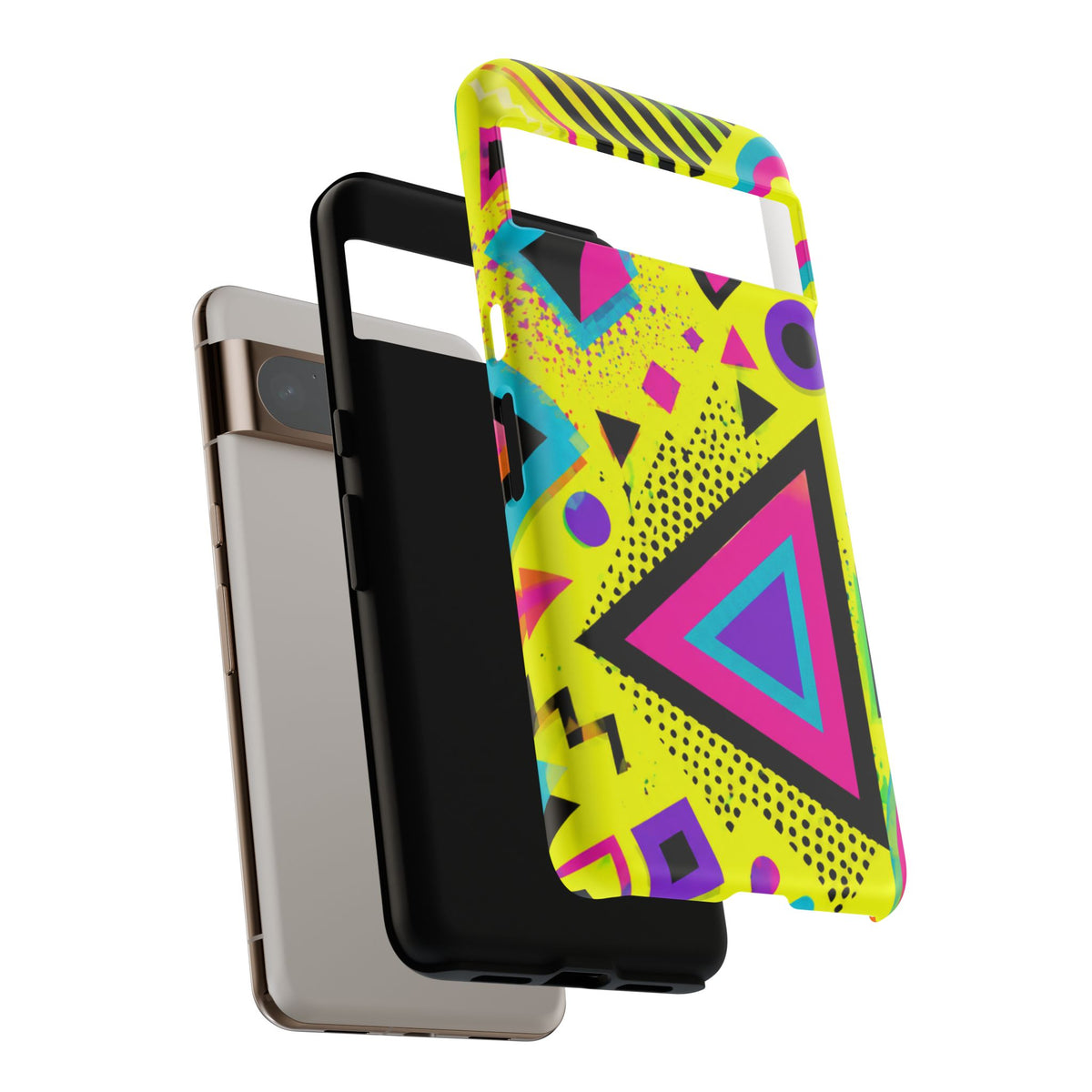 Retro 80s Geometric Phone Case — Neon Memphis Triangle Design