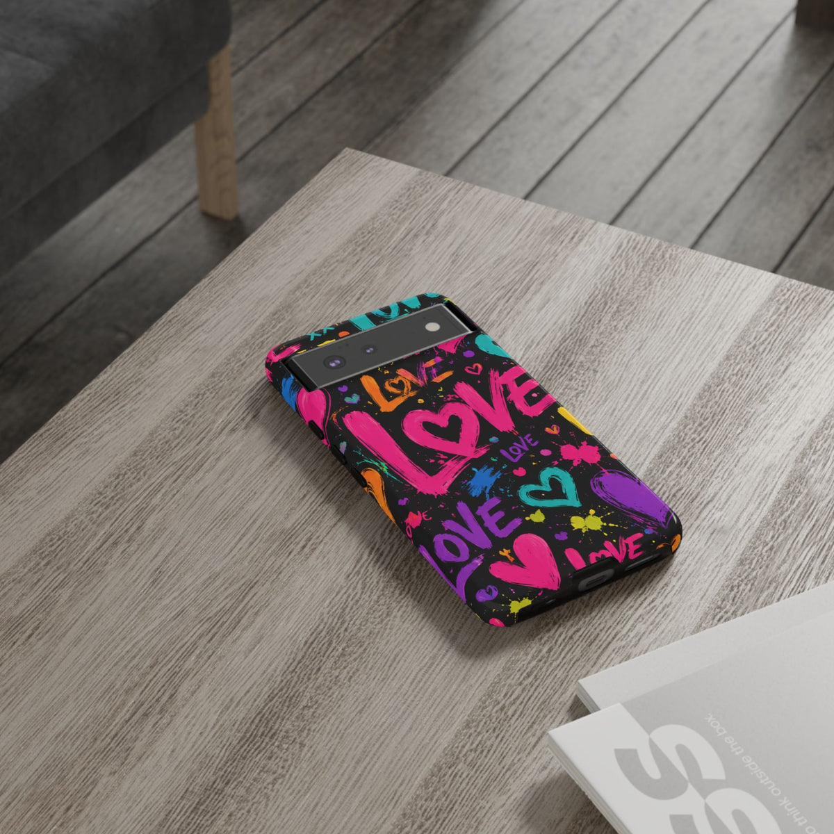 Phone Case — Neon Graffiti "Love" Hearts Protective Tough Case