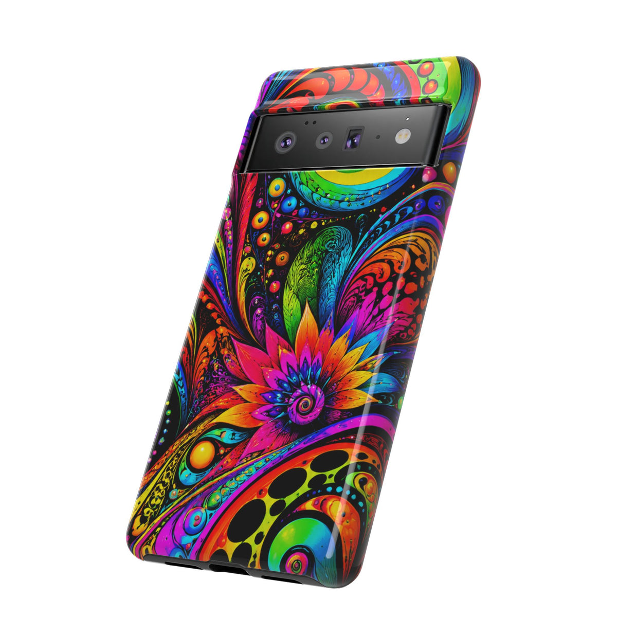 Psychedelic Floral Phone Case — Vibrant Swirl Tough Protective Cover