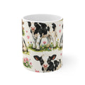 Cute Holstein Calf Pattern Mug | Dairy Cow Floral Hearts Coffee Cup