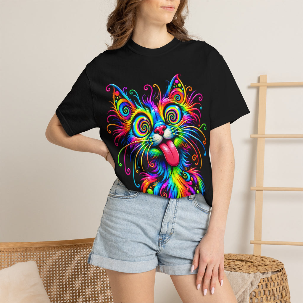 Psychedelic Rainbow Cat T-Shirt — Colorful Funky Cat Graphic Tee