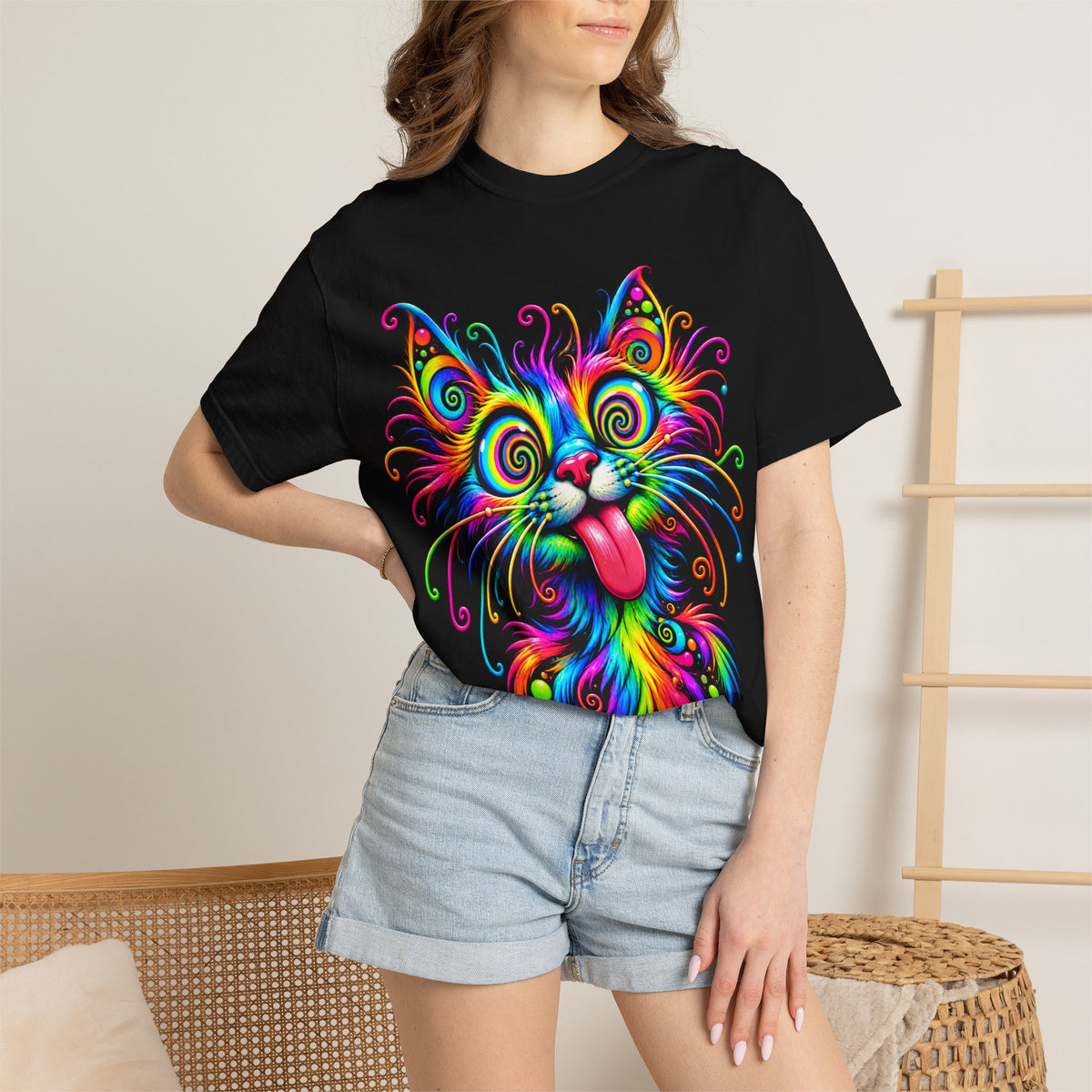 Psychedelic Rainbow Cat T-Shirt — Colorful Funky Cat Graphic Tee