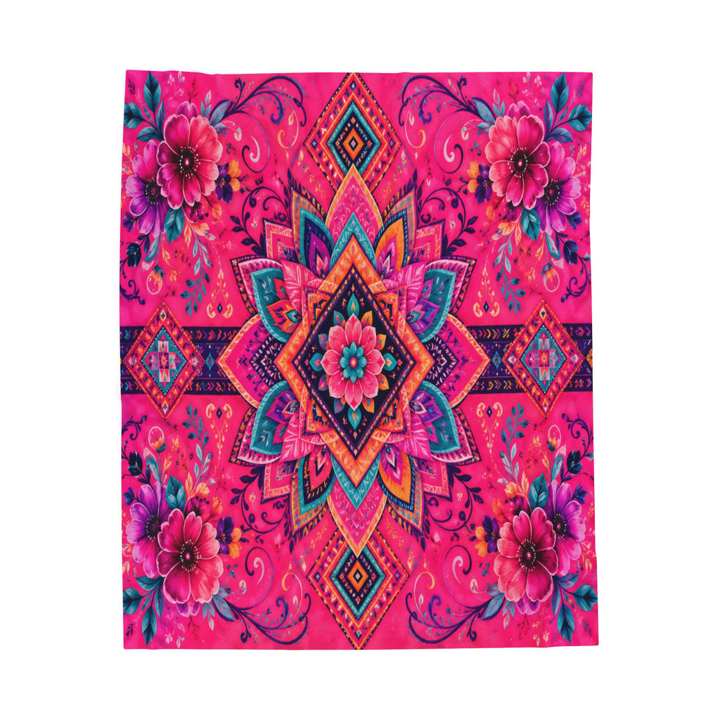 Boho Pink Mandala Velveteen Plush Blanket