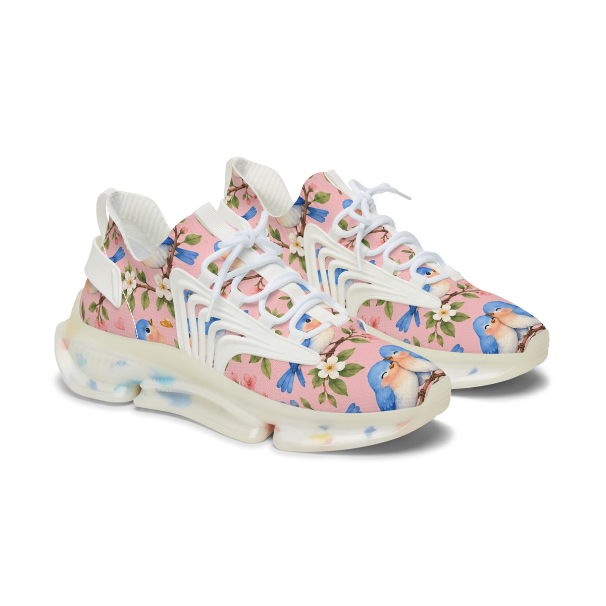 Floral Bluebird Mesh Sneakers — Women's Pink Garden Running Shoes