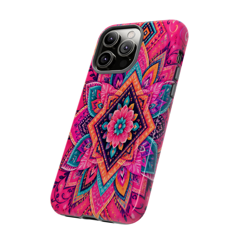 Floral Mandala Tough Phone Case — Pink Boho Protective Cover