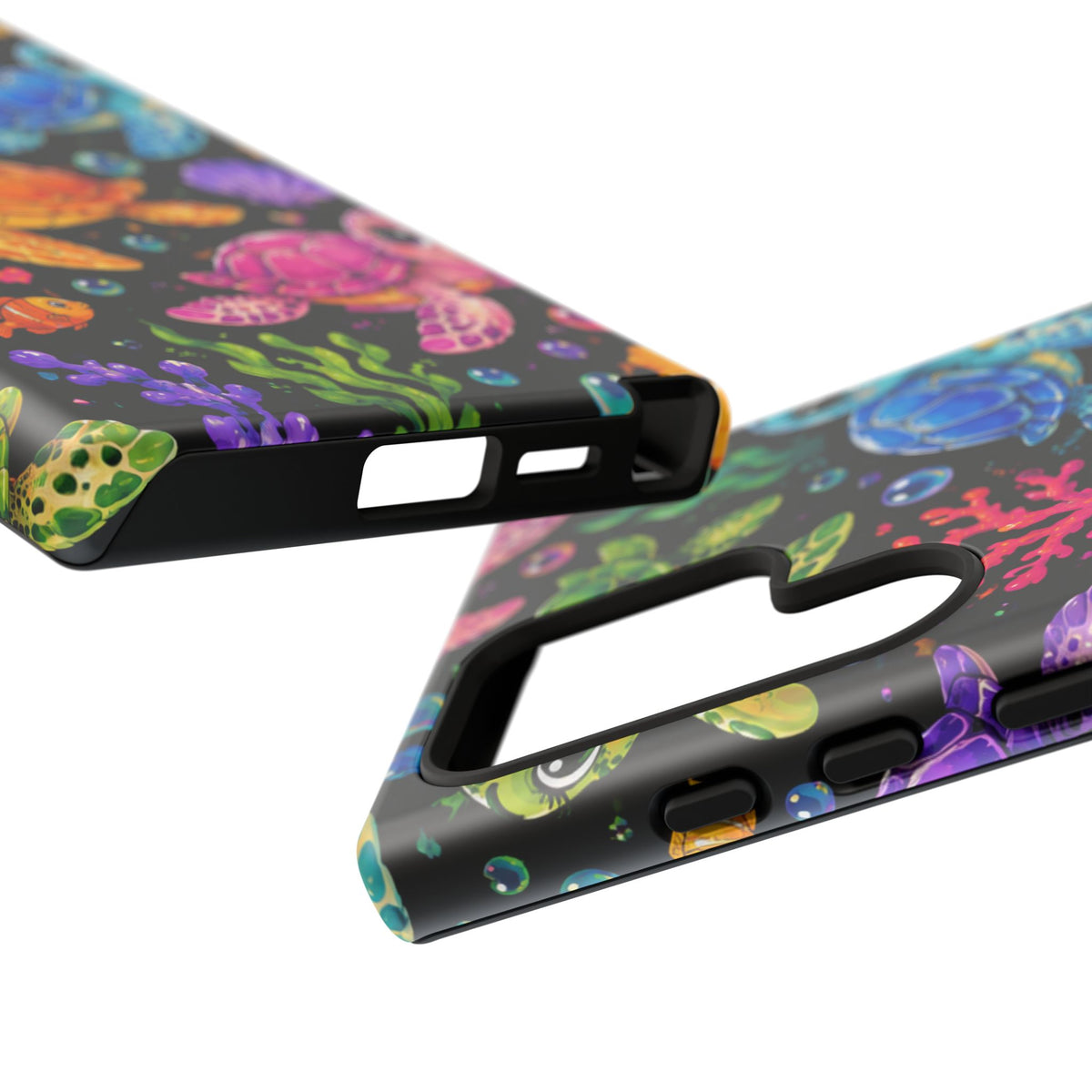 Phone Case — Colorful Cute Sea Turtles on Black (Protective Smartphone Cover)