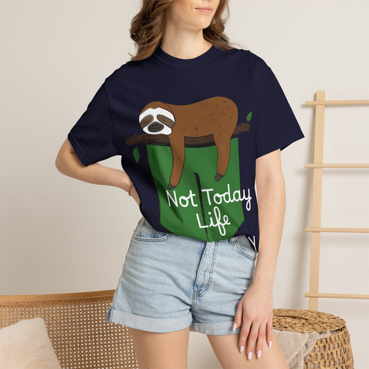 Sloth Pocket Tee — "Not Today" Lazy Sloth Graphic T-Shirt
