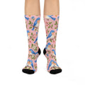 Bluebird Floral Crew Socks | Pink Bird Pattern, Spring Nature Socks