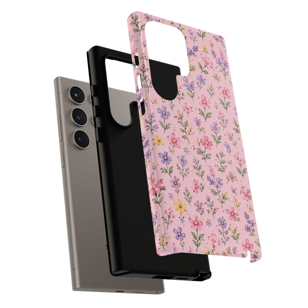 Floral Pink Tough Phone Case — Pastel Wildflower Protective Case