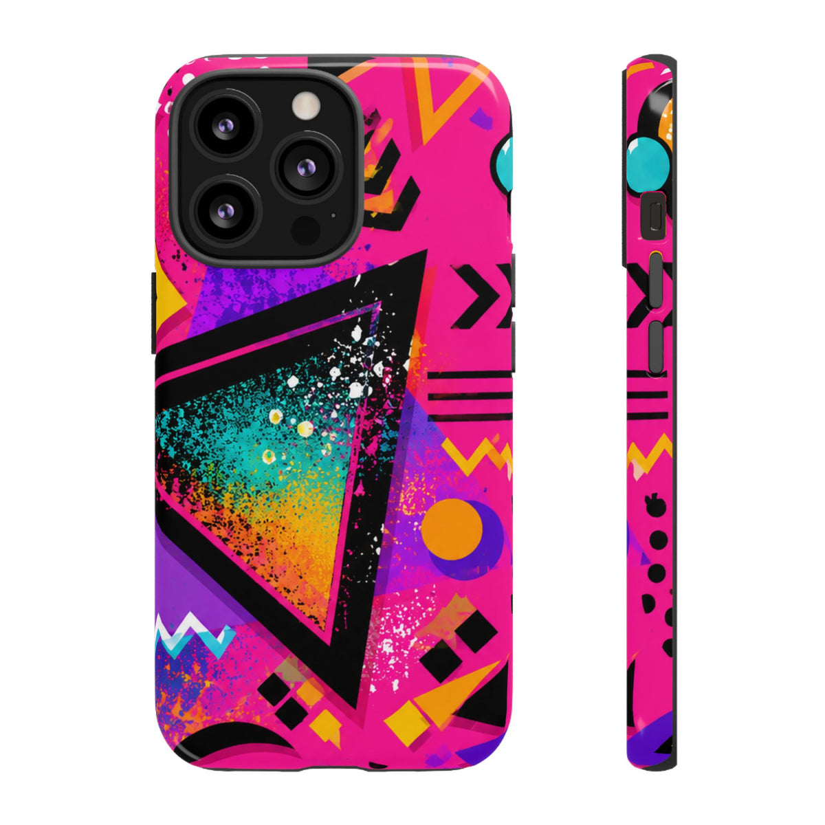 Retro 80s Geometric Phone Case — Neon Triangle Tough Case