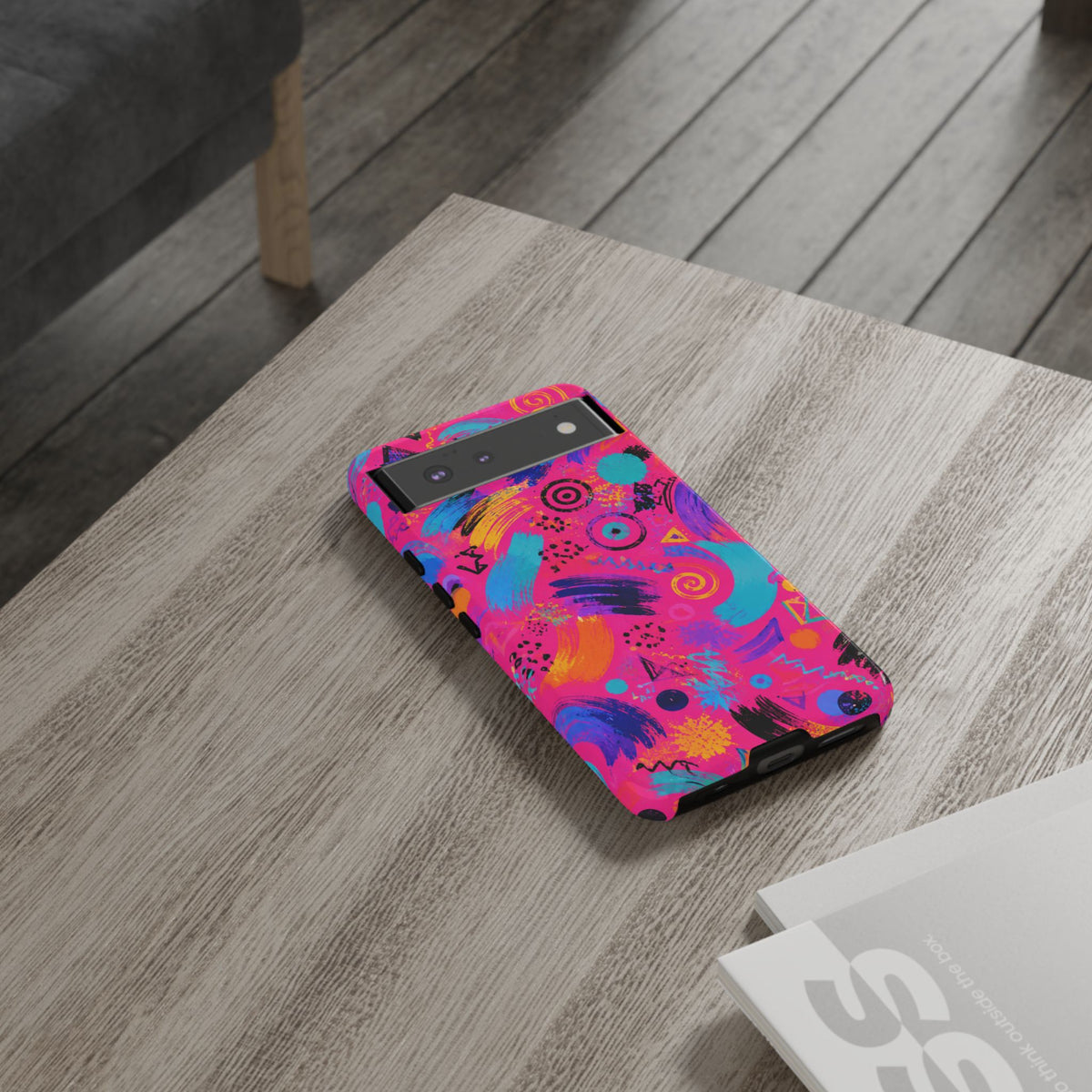 Neon Retro Abstract Tough Phone Case — 80s Brushstroke Pattern