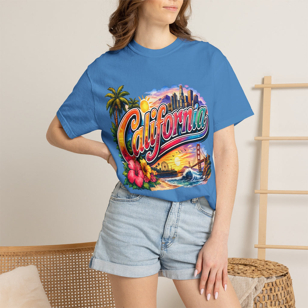 California Sunset Scenic T-shirt | Golden Gate Palm Beach Hibiscus