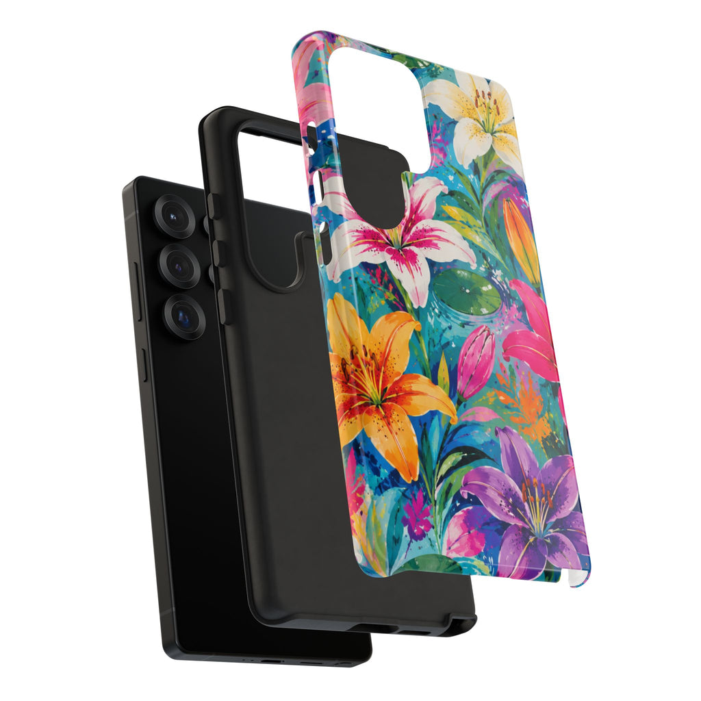Floral Lily Tough Phone Case — Colorful Tropical Flower Protective Cover