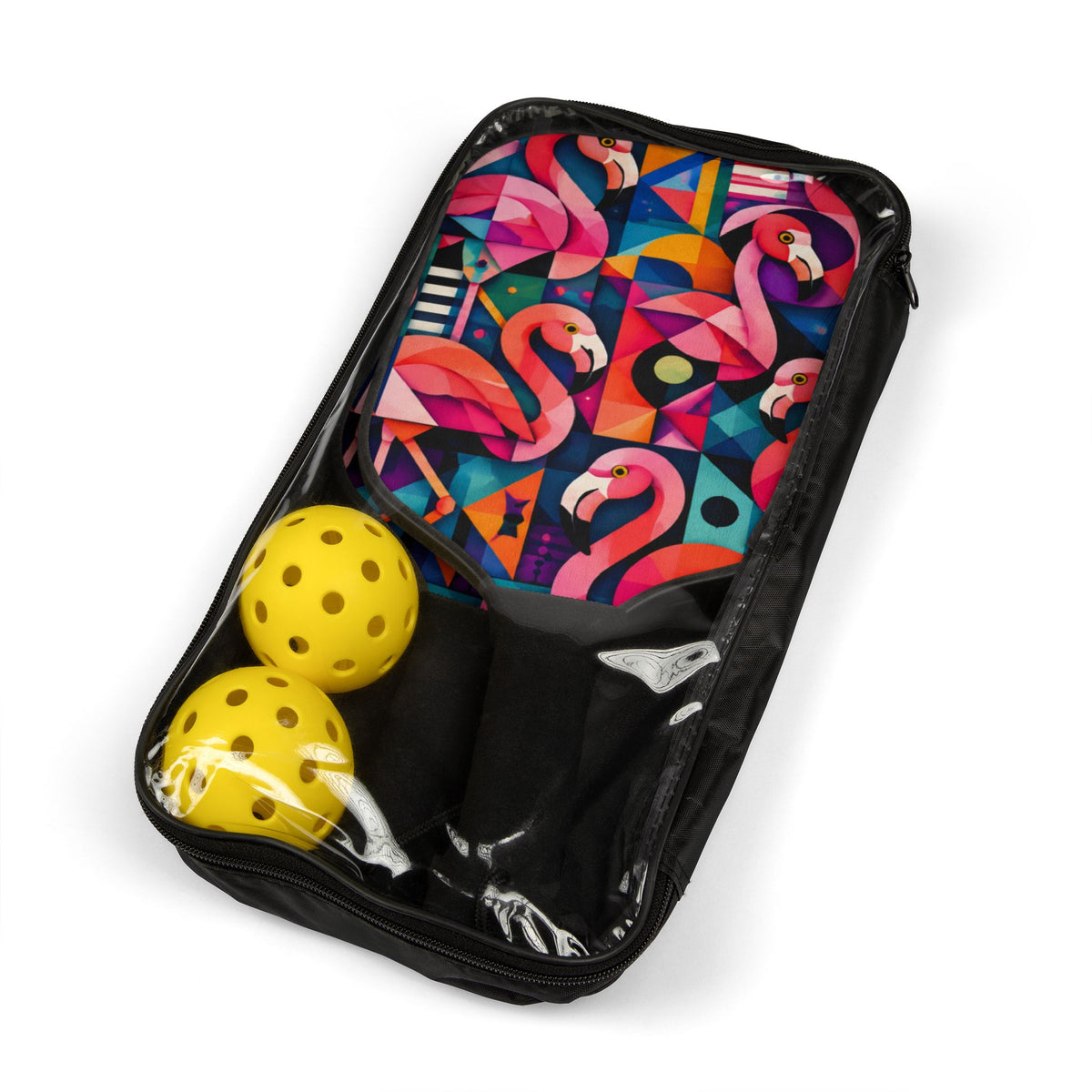 Flamingo Geometric Pickleball Paddles & Balls Set — Bright Tropical Pickleball Kit