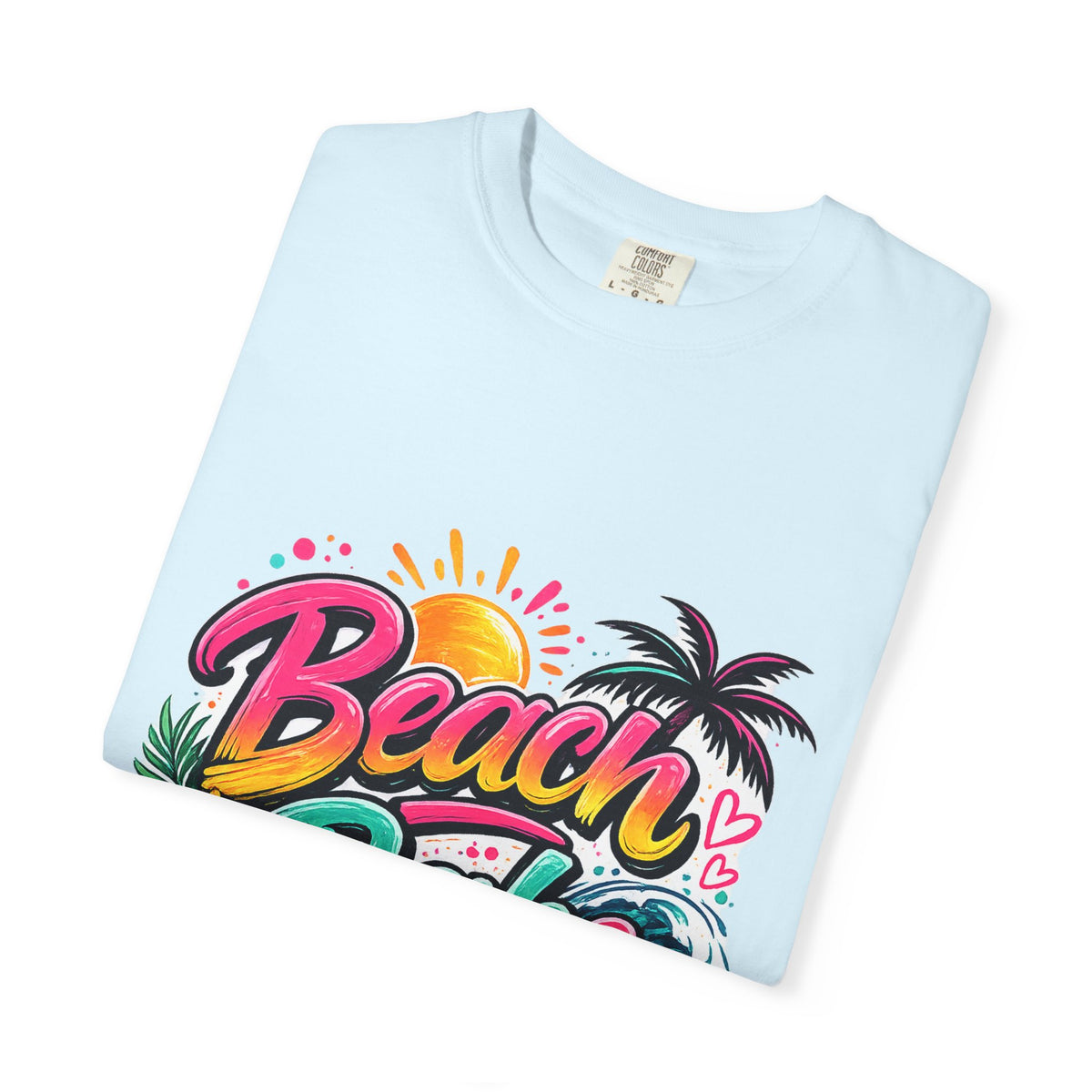 Beach Babe T-shirt | Tropical Palm Hibiscus Sunset Design