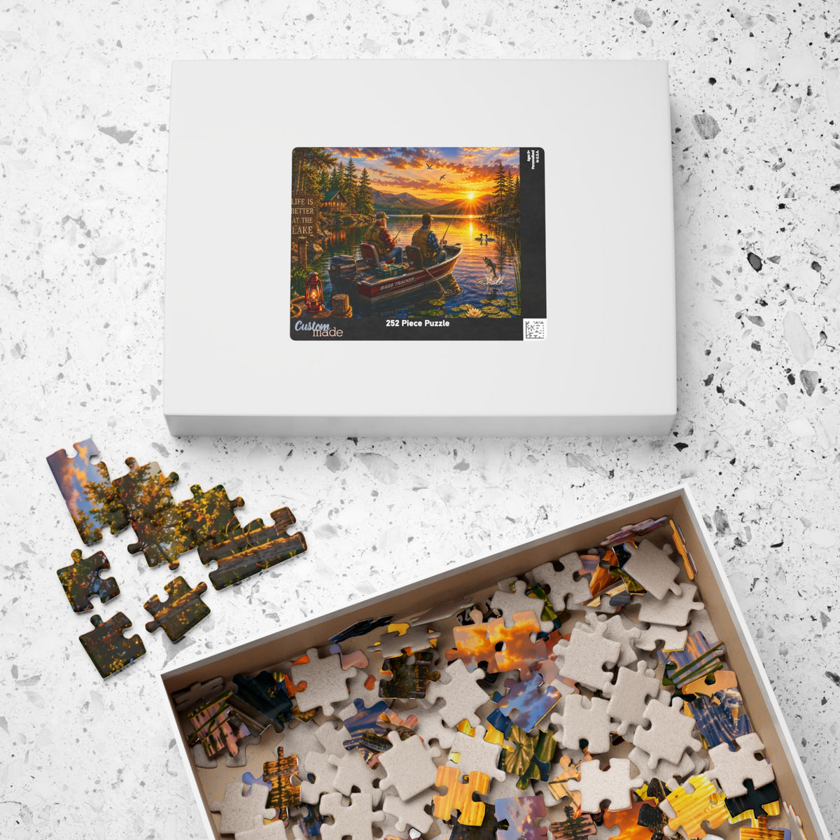 Lake Sunset Fishing Puzzle — "Life Is Better at the Lake" Scenic Jigsaw (110–1014 pcs)