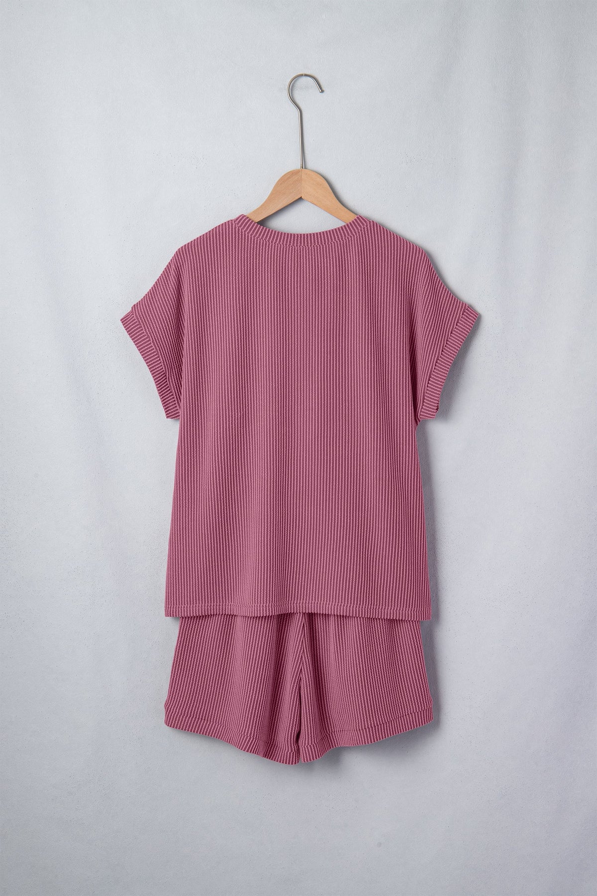 Solid Corded Knit Tee & Drawstring Short Set