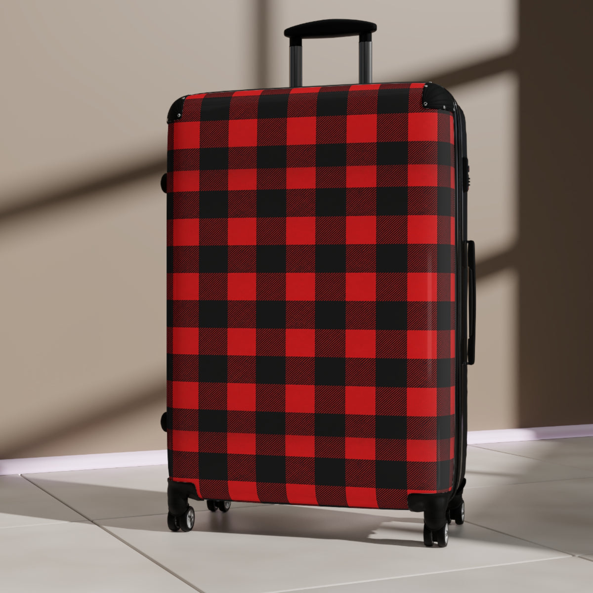 Buffalo Plaid Suitcase — Red & Black Travel Luggage Cover