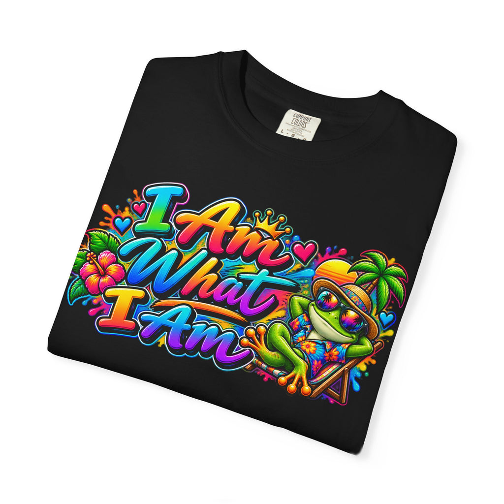 T-Shirt — "I Am What I Am" Colorful Tropical Frog Graphic Tee