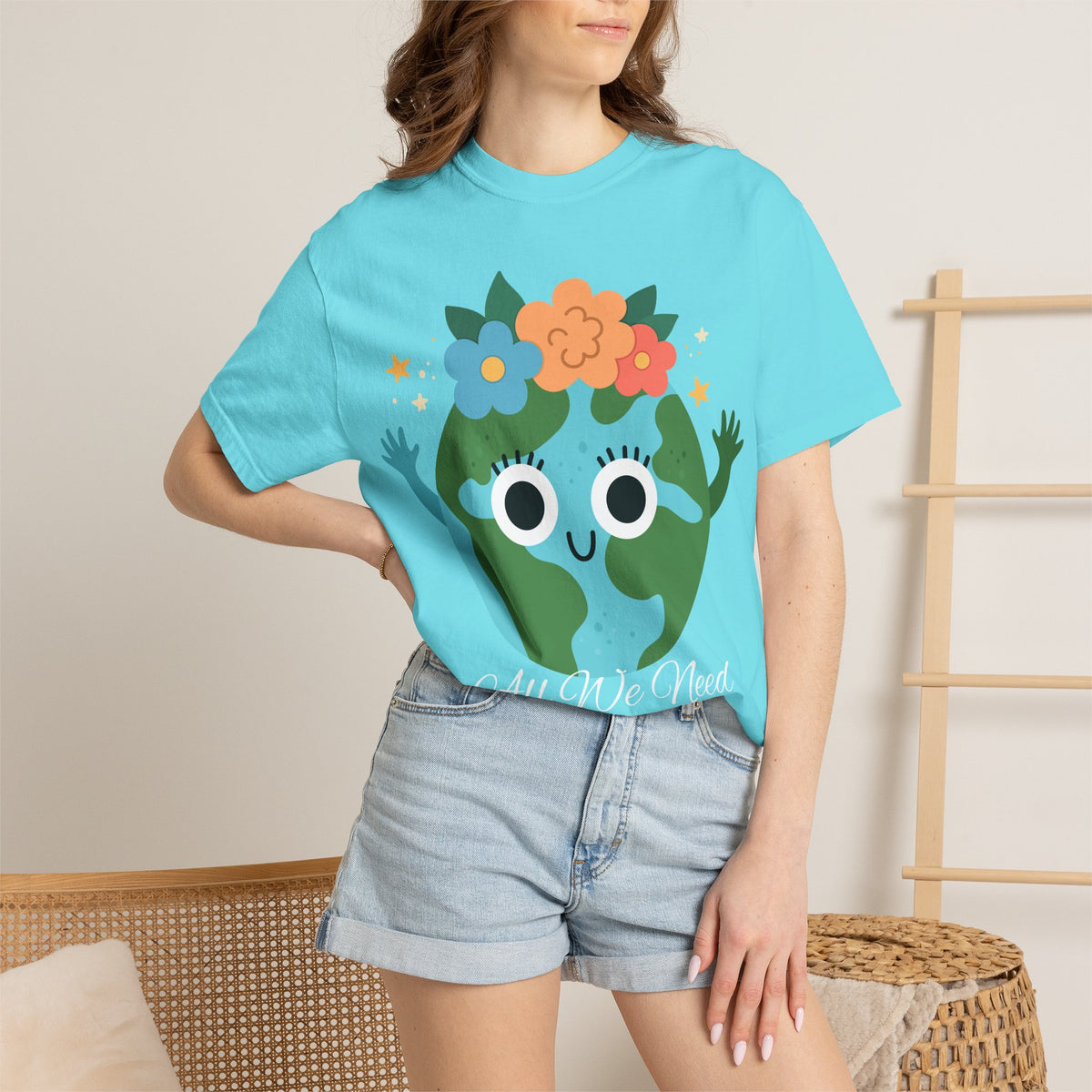 Flower Crown Earth Illustration T-shirt | Cute Planet Graphic