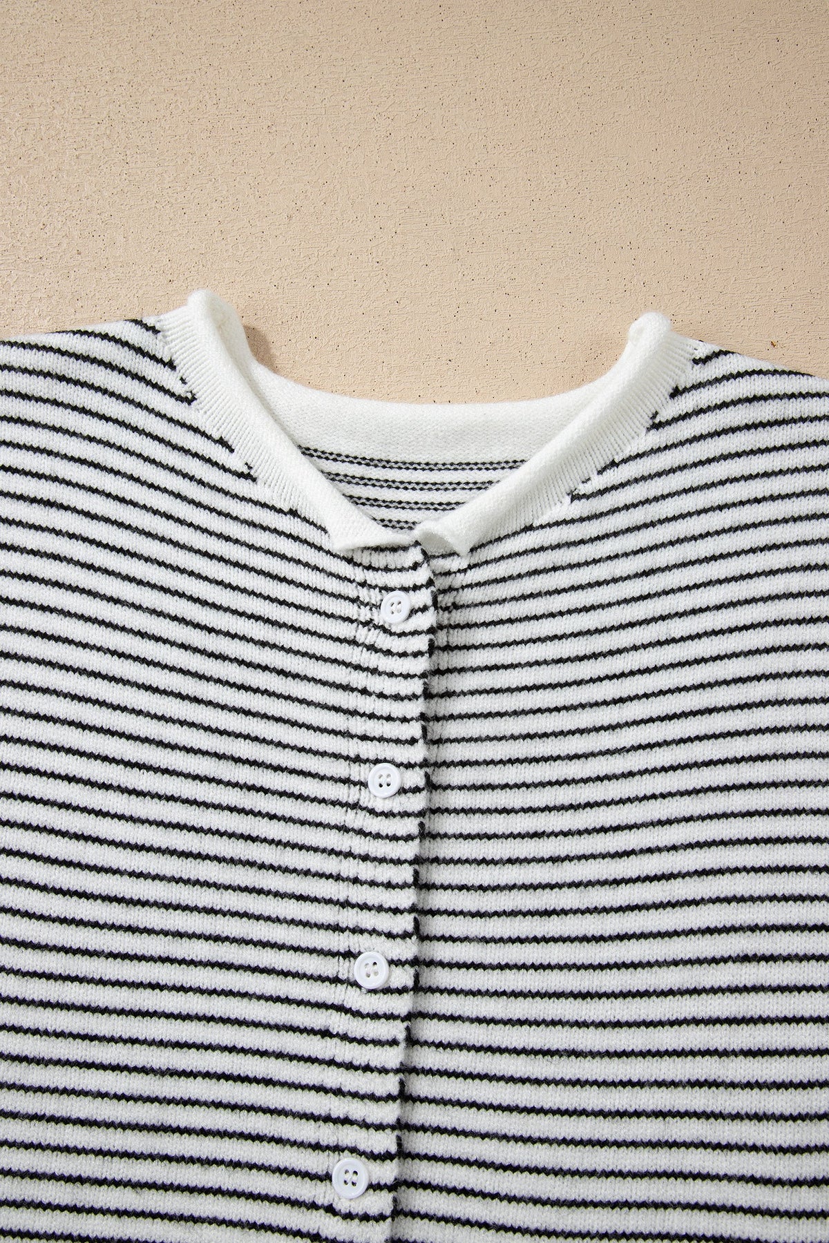Stripe Contrast Trim Cap Sleeve Button-Up Cardigan