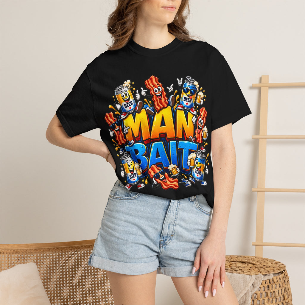 T-Shirt — 'Man Bait' Retro Bacon & Beer Graphic Tee
