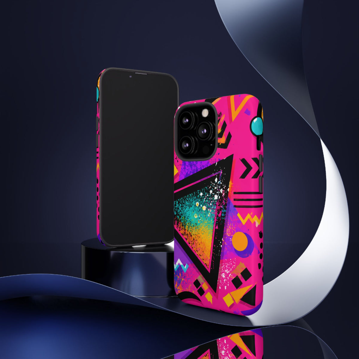 Retro 80s Geometric Phone Case — Neon Triangle Tough Case