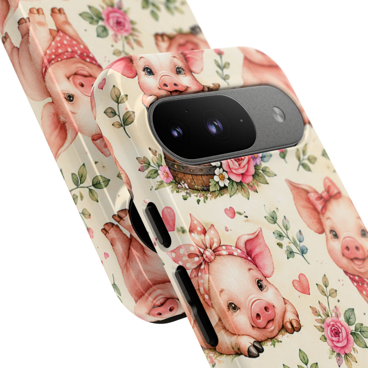 Cute Pink Piglet Phone Case — Vintage Floral Farm Animal iPhone Cover