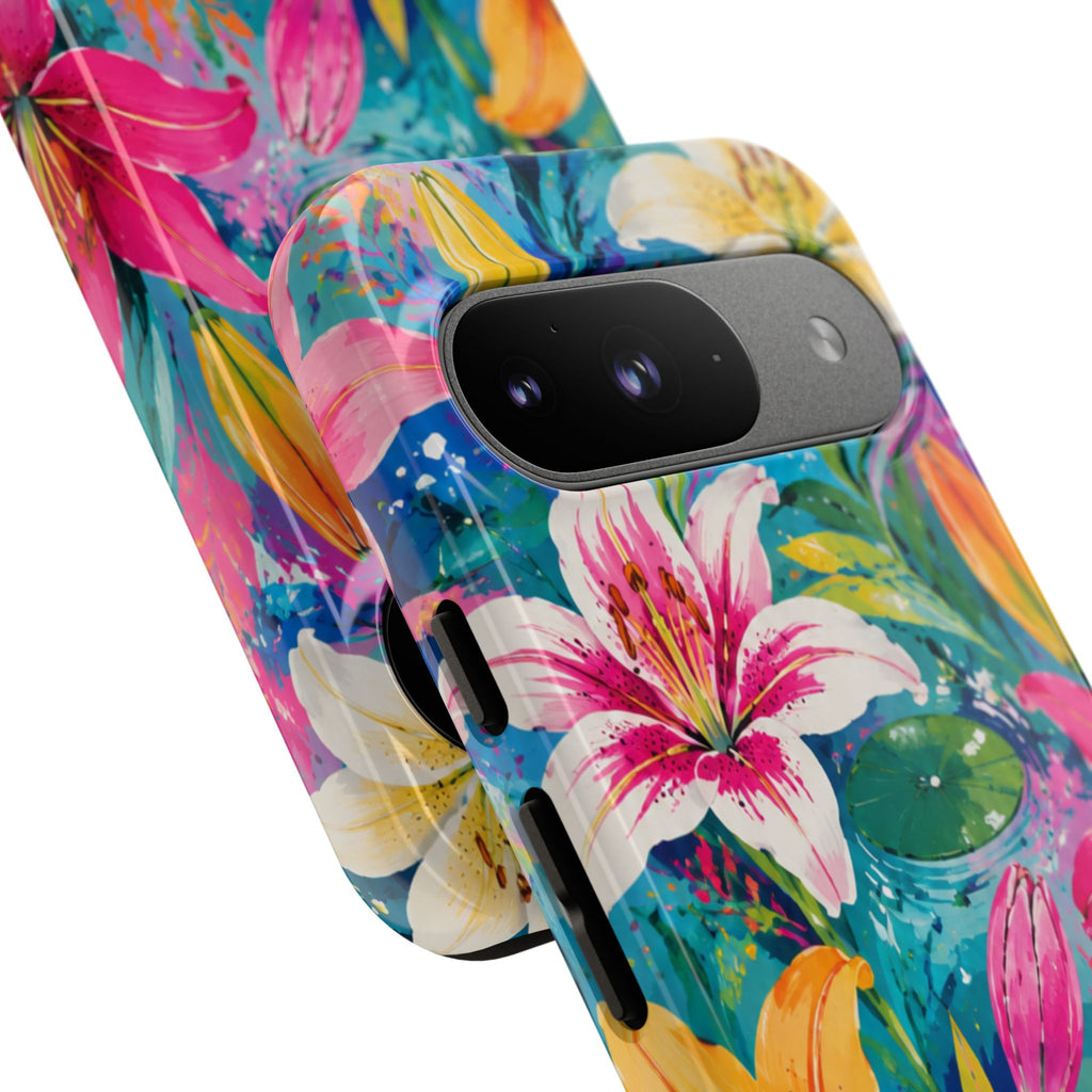 Floral Lily Tough Phone Case — Colorful Tropical Flower Protective Cover