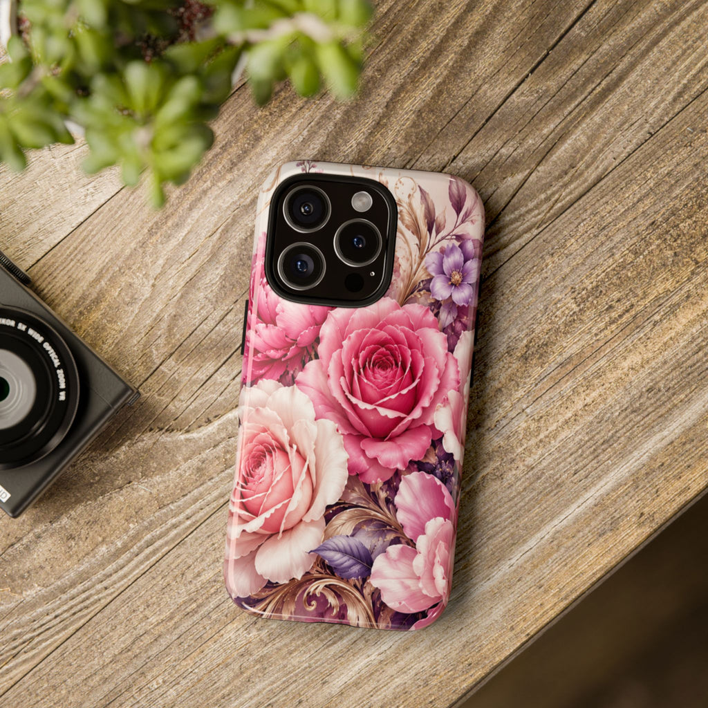 Pink Vintage Roses phone case | floral iPhone cover