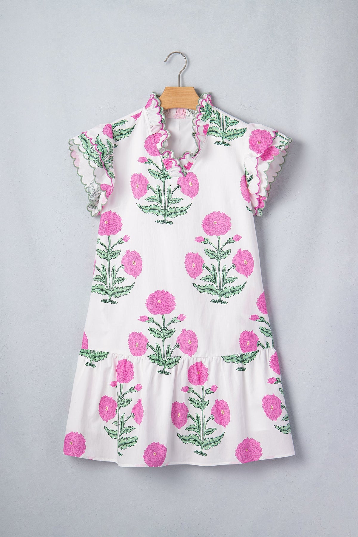 Floral Scalloped Embroidery V-Neck Mini Dress