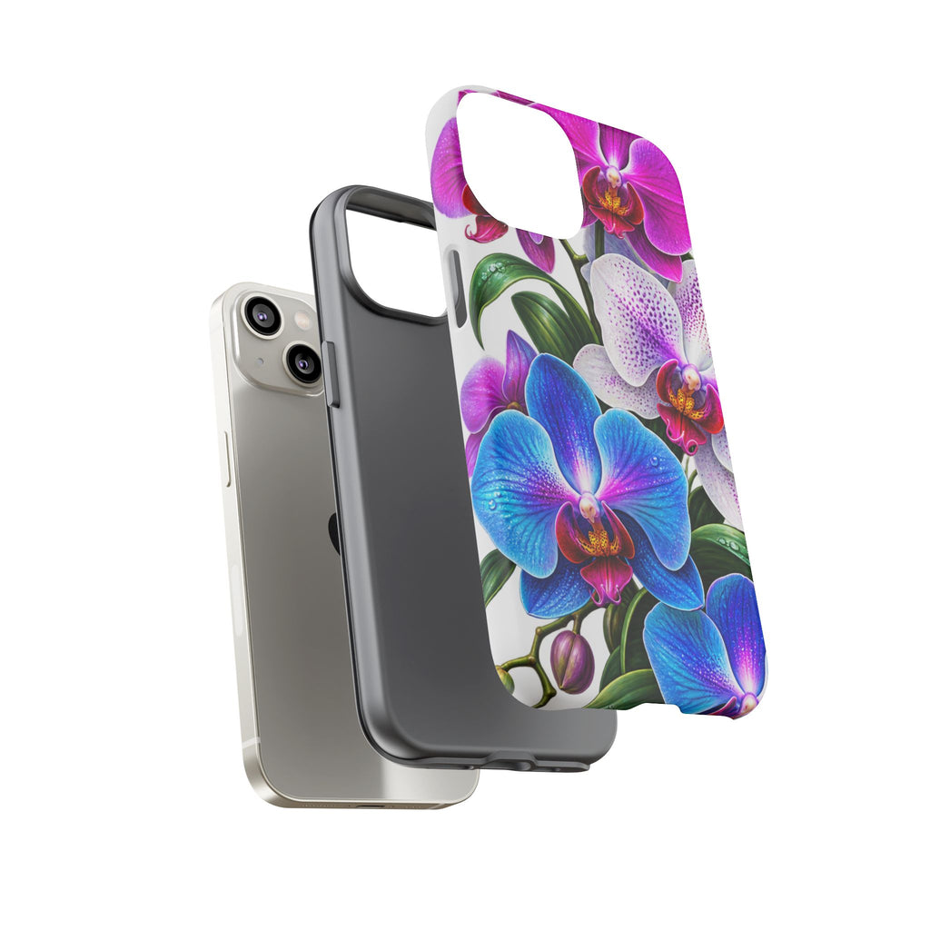 Orchid Floral Tough Phone Case – Vibrant Blue & Pink Orchid Protective Cover