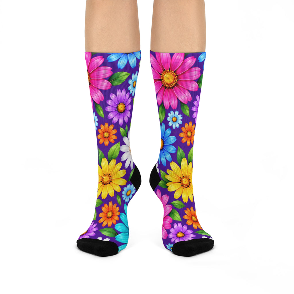 Floral Burst Cushioned Crew Socks — Colorful Daisy Garden Comfort