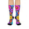 Floral Burst Cushioned Crew Socks — Colorful Daisy Garden Comfort
