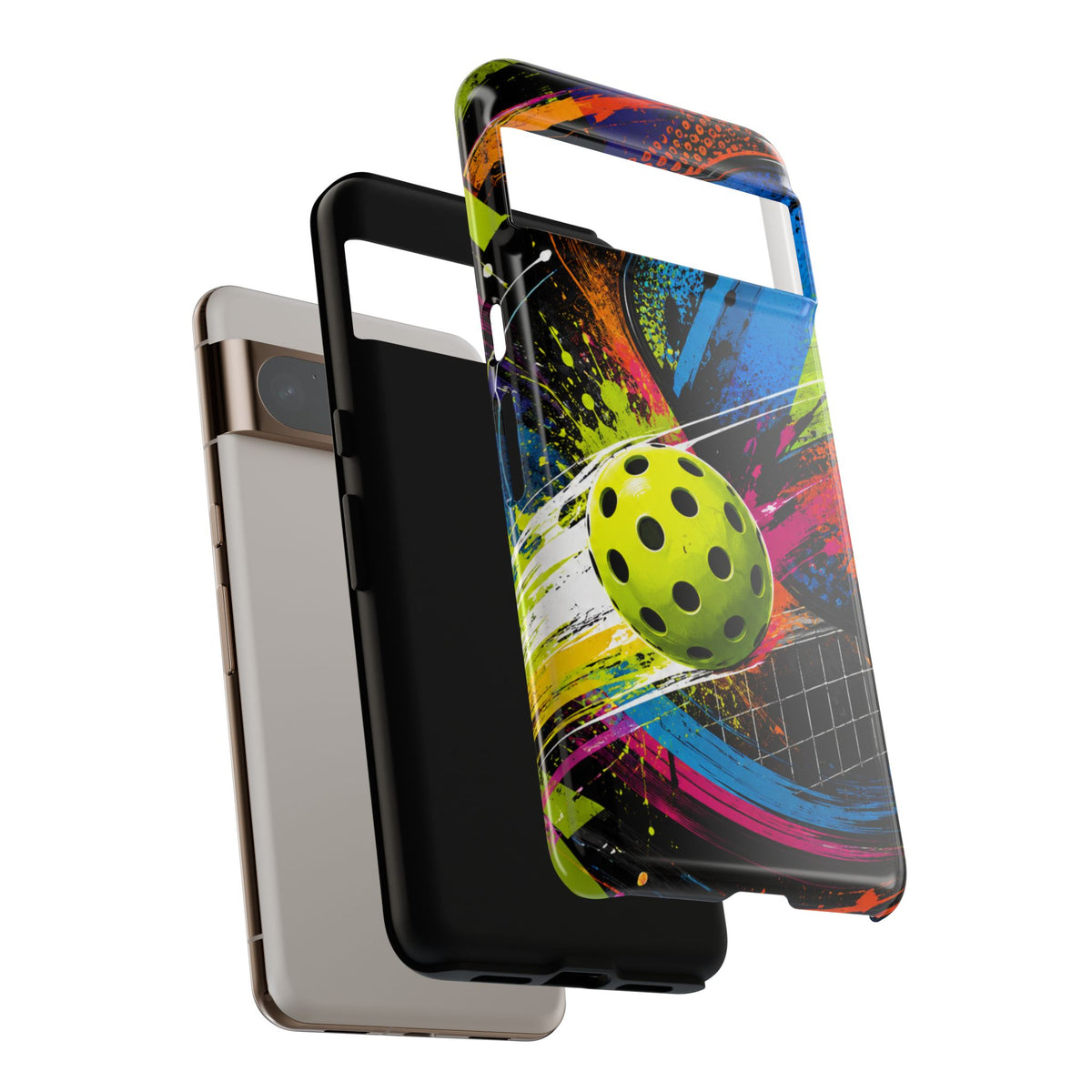 Pickleball Phone Case – Neon Paddle & Ball Splash Tough Case