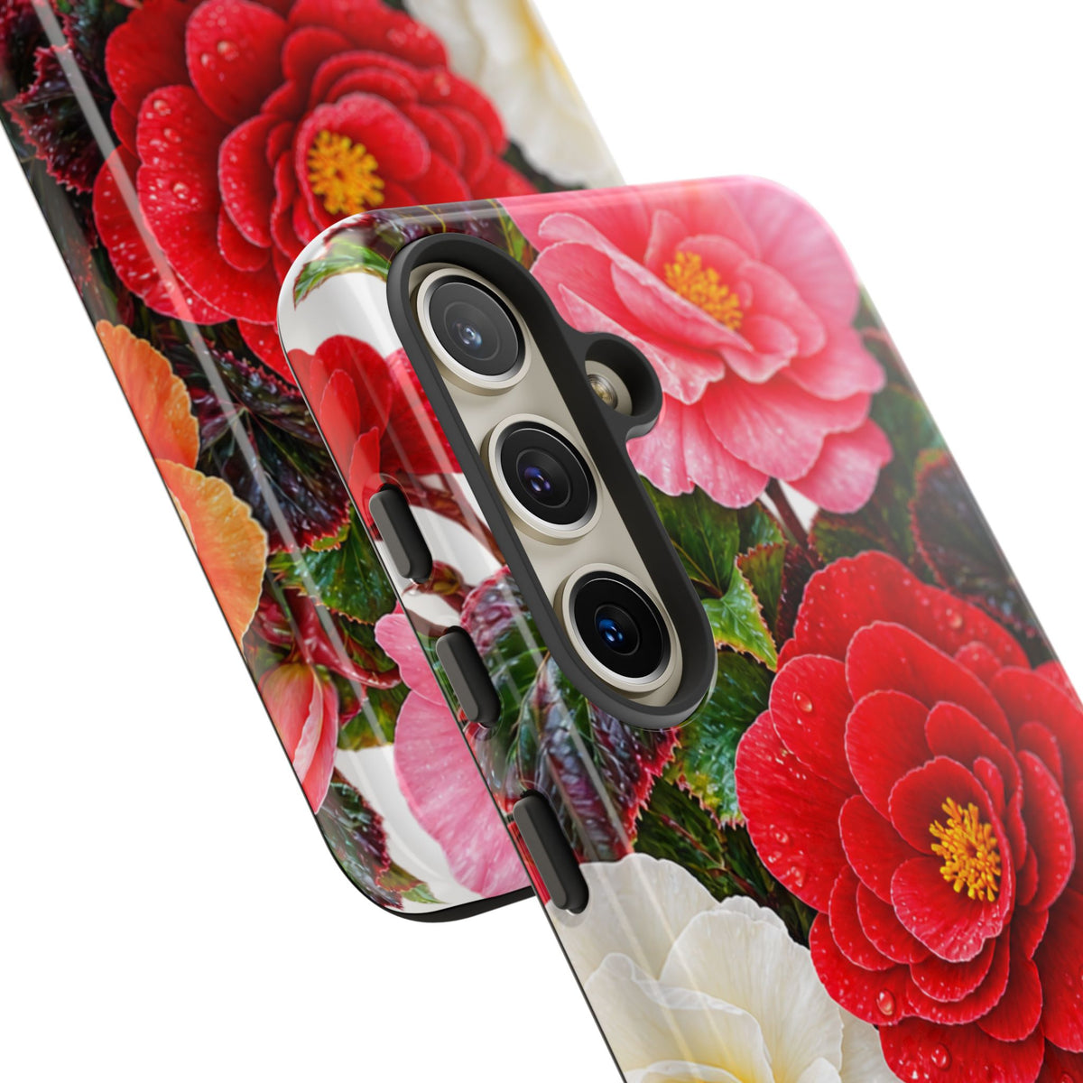 Floral Begonia Phone Case — Vibrant Red, Pink & Yellow Blossom Protective Cover