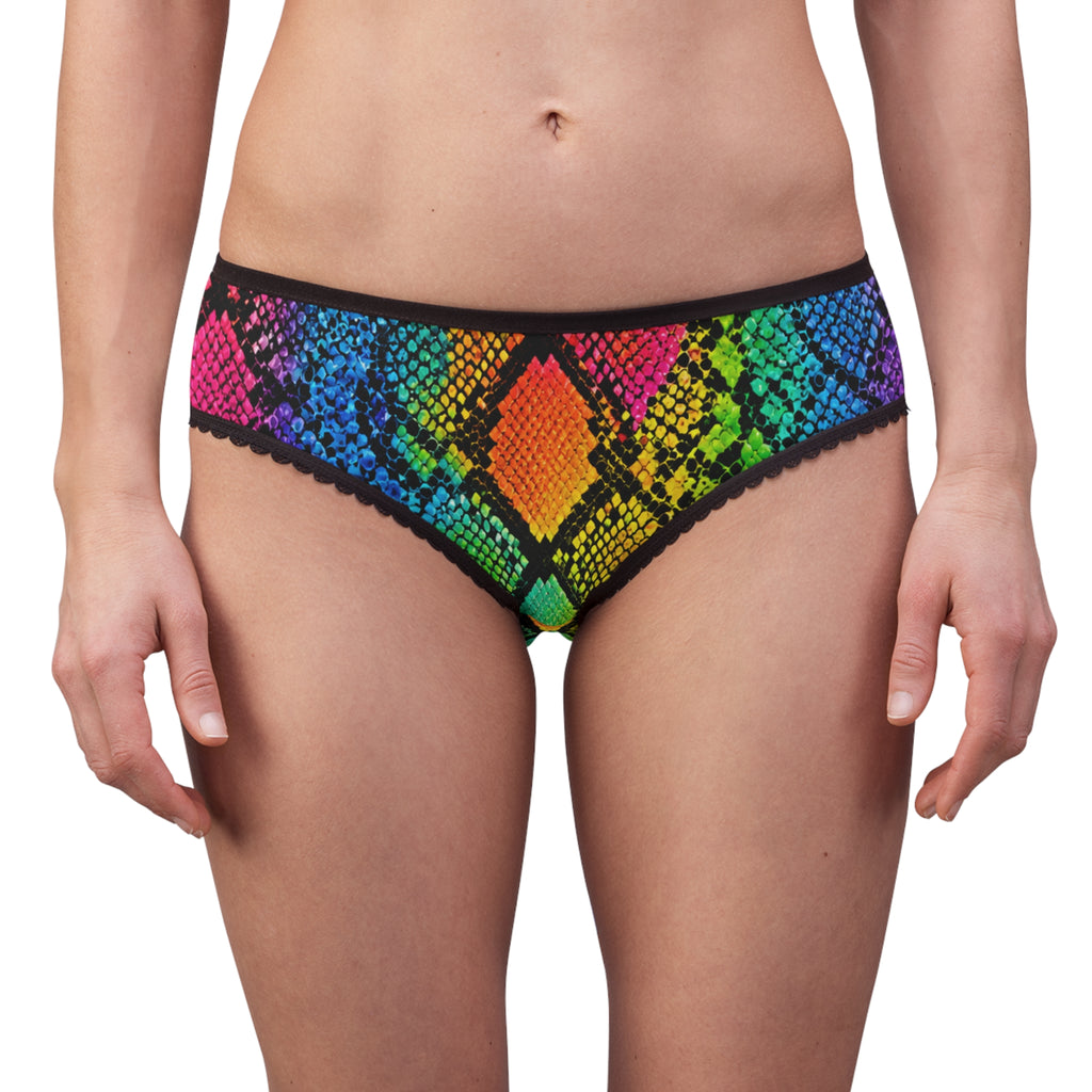 Rainbow Snakeskin Women's Briefs — Colorful High-Waist Patterned Underwear