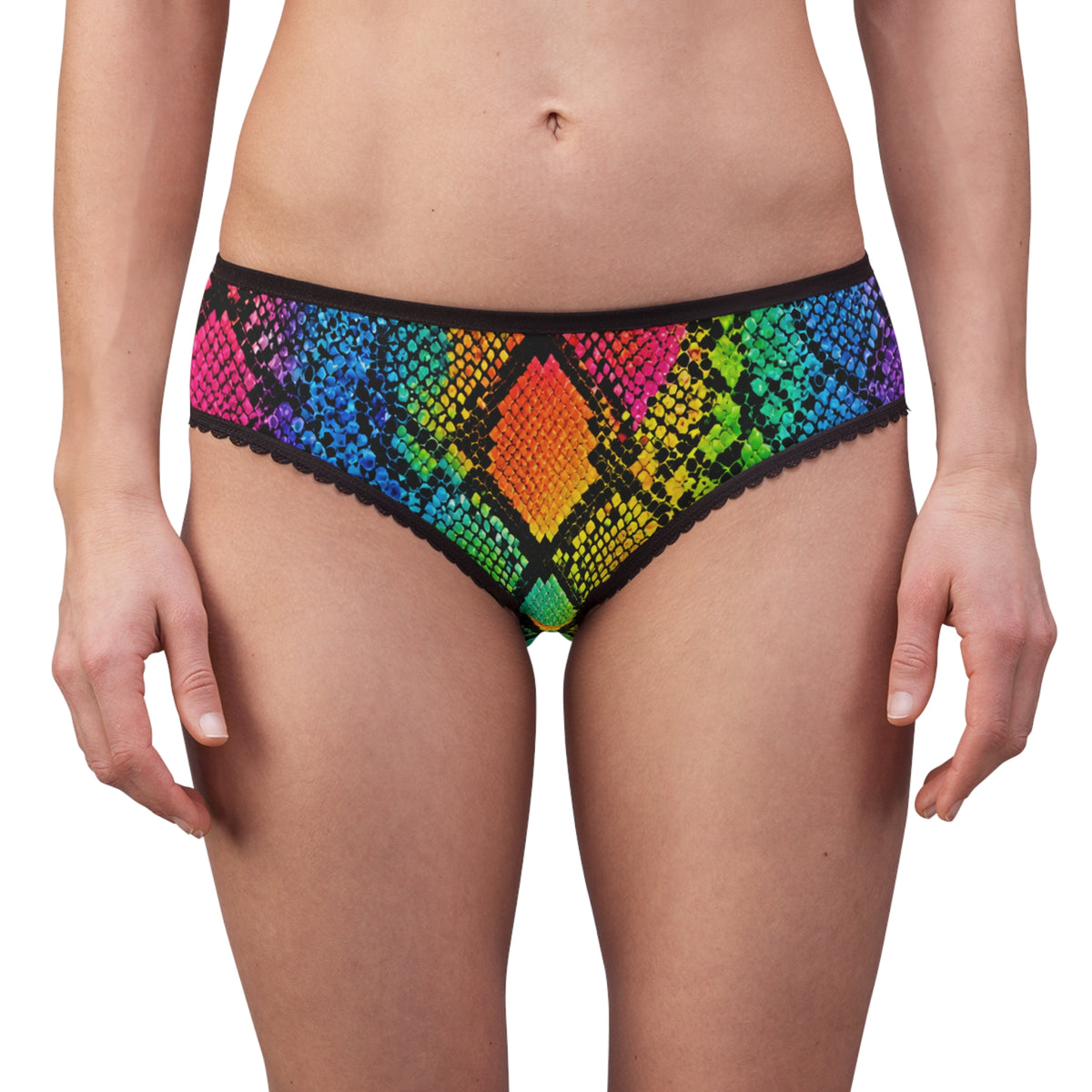 Rainbow Snakeskin Women's Briefs — Colorful High-Waist Patterned Underwear