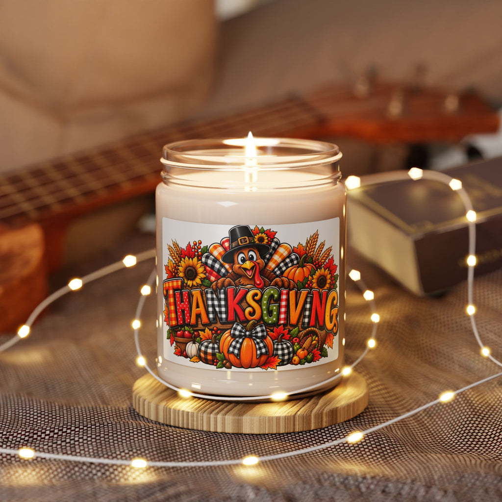 Thanksgiving Scented Soy Candle, 9oz – Autumn Pumpkin & Turkey Holiday Jar