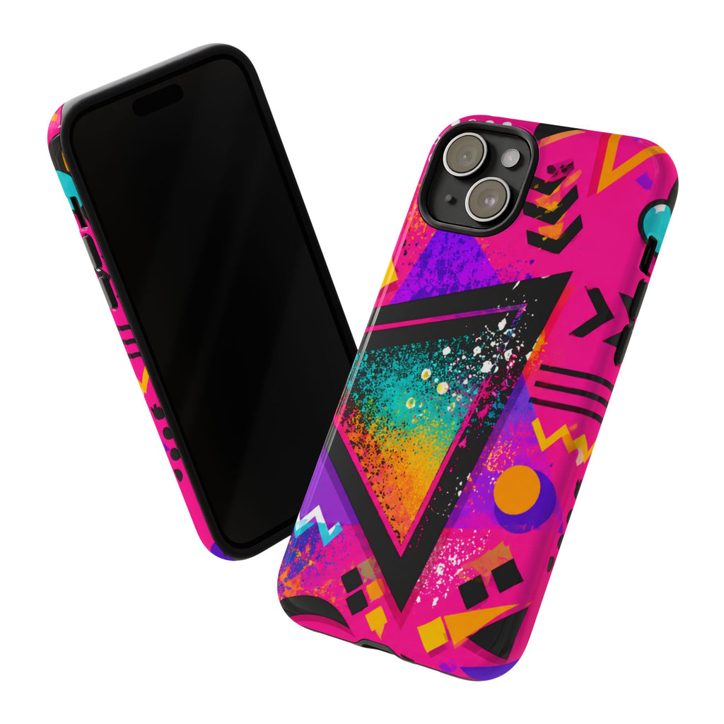 Retro 80s Geometric Phone Case — Neon Triangle Tough Case
