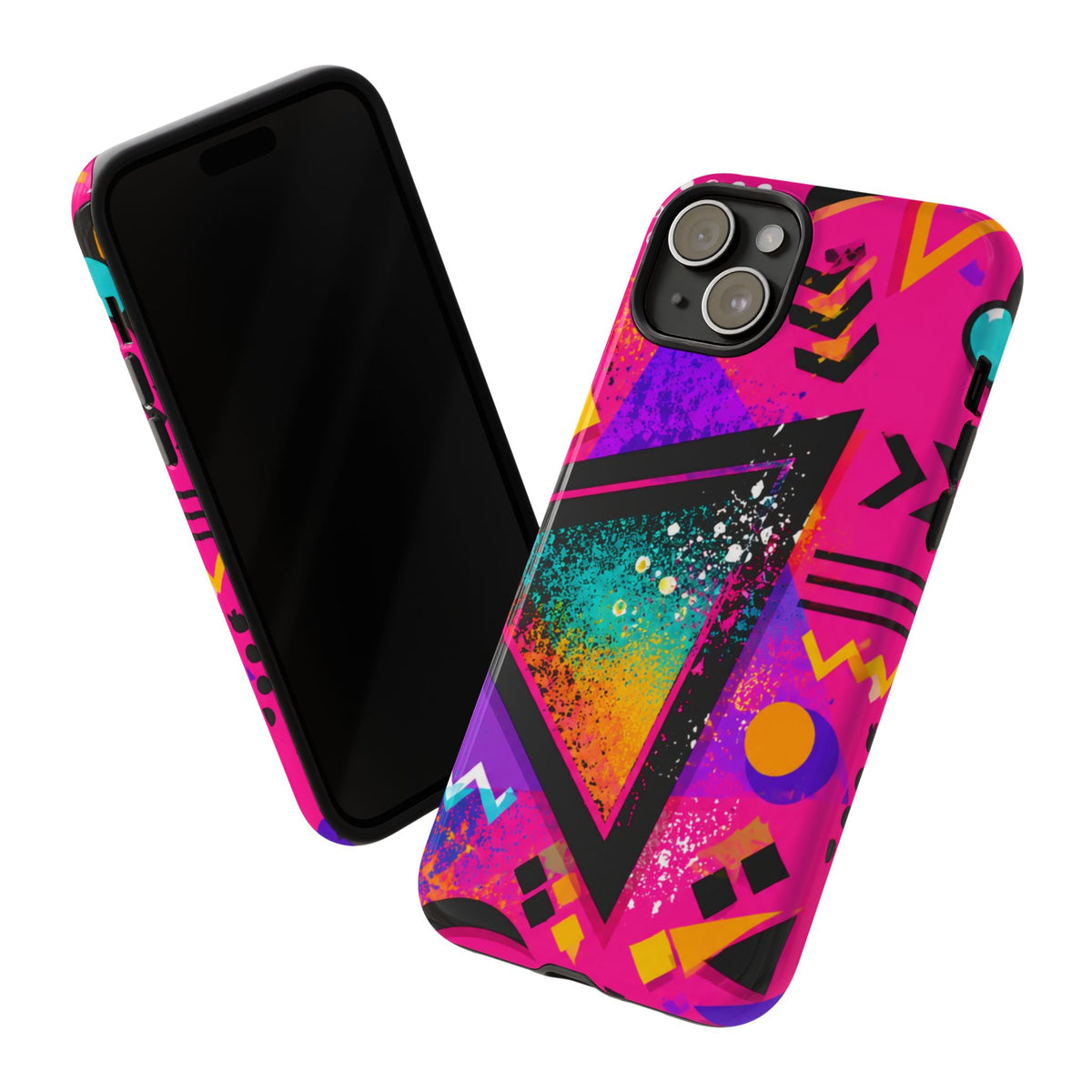 Retro 80s Geometric Phone Case — Neon Triangle Tough Case