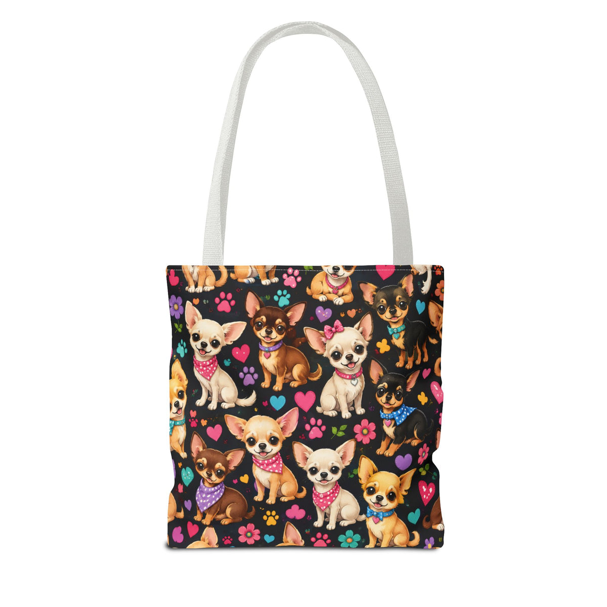 Cute Chihuahua Pattern Tote Bag | Small Dogs Hearts Pawprints