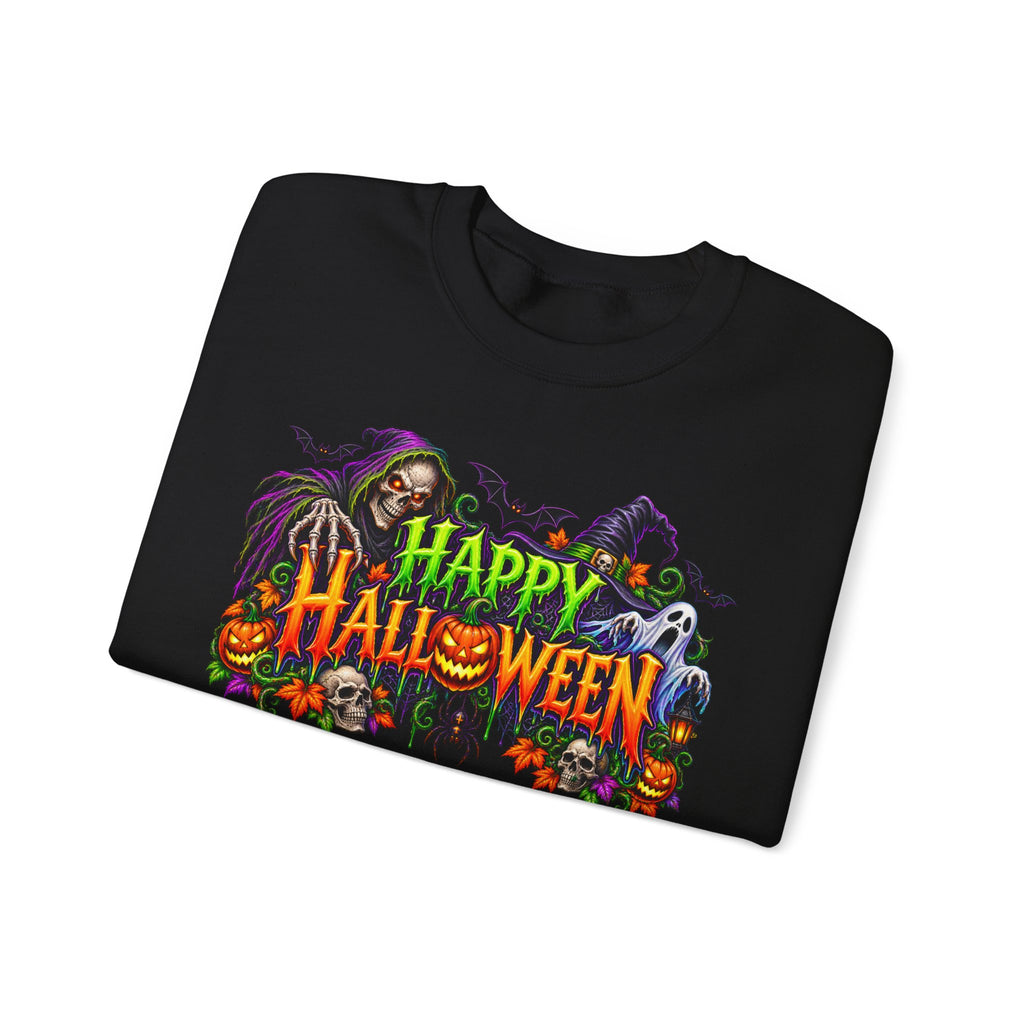 Halloween Crewneck Sweatshirt — 'Happy Halloween' Spooky Pumpkin & Ghost Design