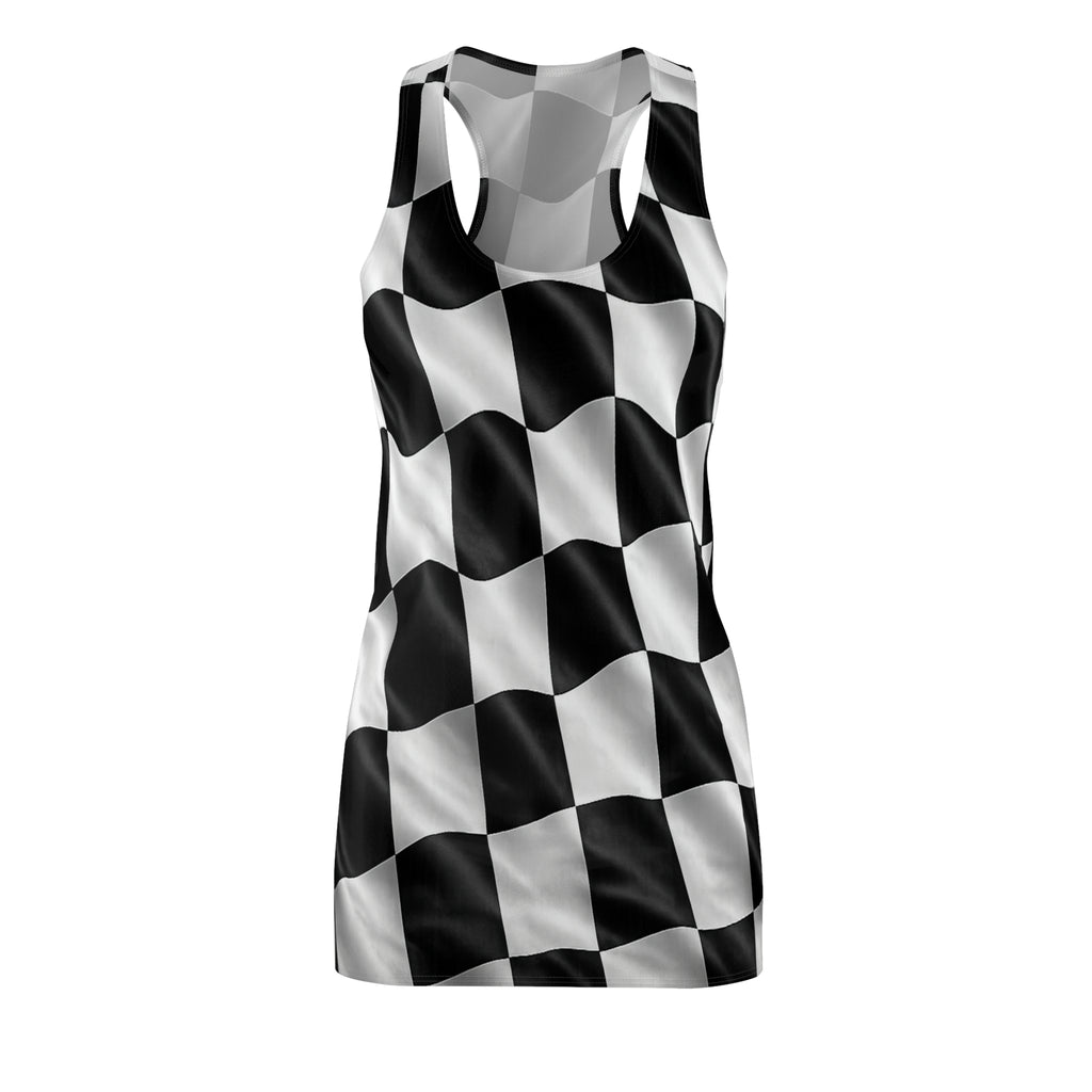 Black White Checkered Wave Dress Racerback