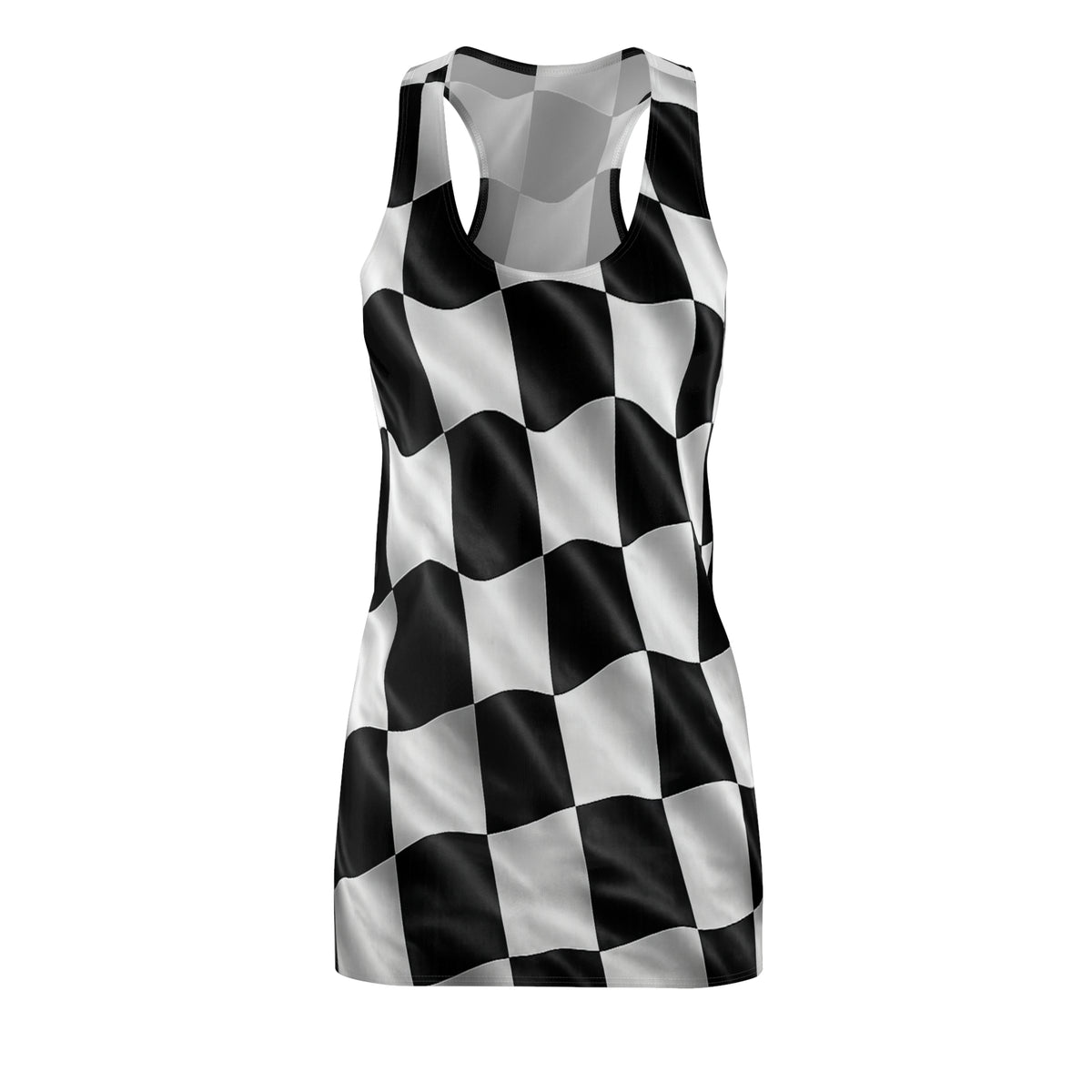 Black White Checkered Wave Dress Racerback