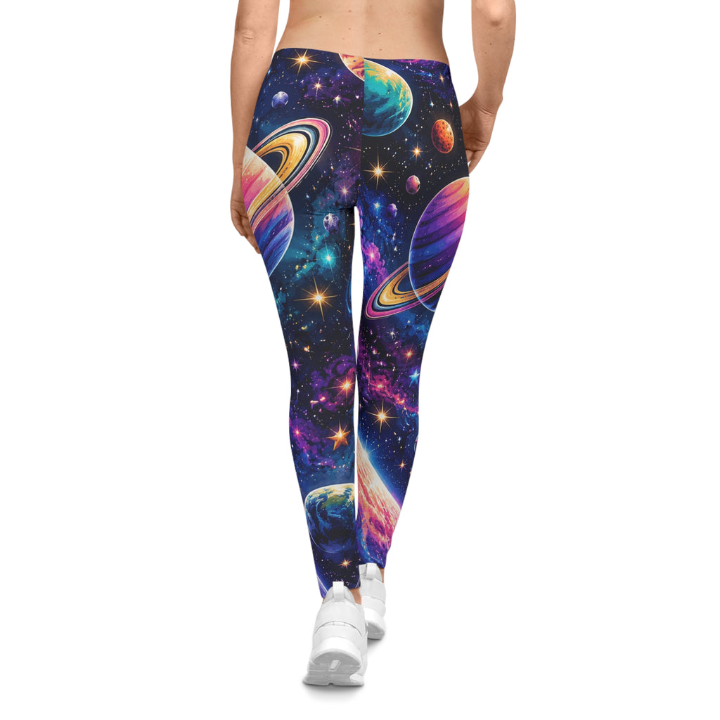 Galaxy Planets Leggings — Colorful Space Print Women's Leggings