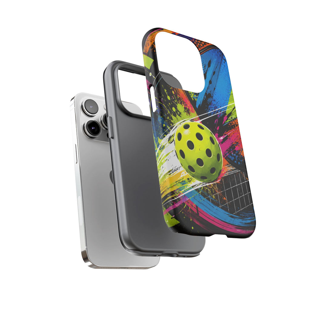 Pickleball Phone Case – Neon Paddle & Ball Splash Tough Case