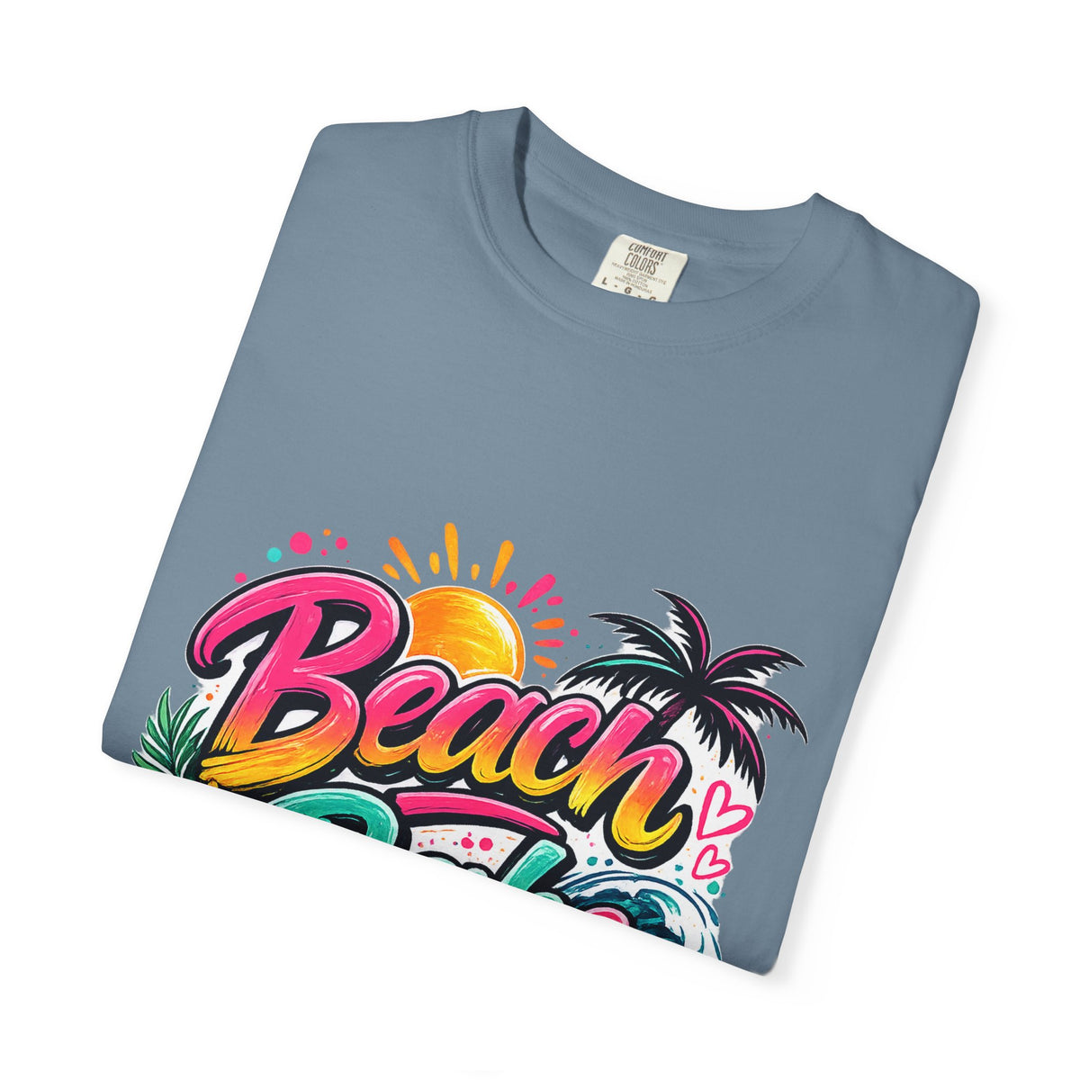 Beach Babe T-shirt | Tropical Palm Hibiscus Sunset Design